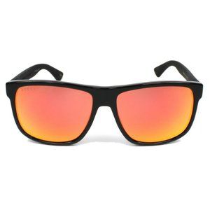 GUCCI SUNGLASSES GG0010S 002 BLACK WITH PETROL MIRRORED LENSES